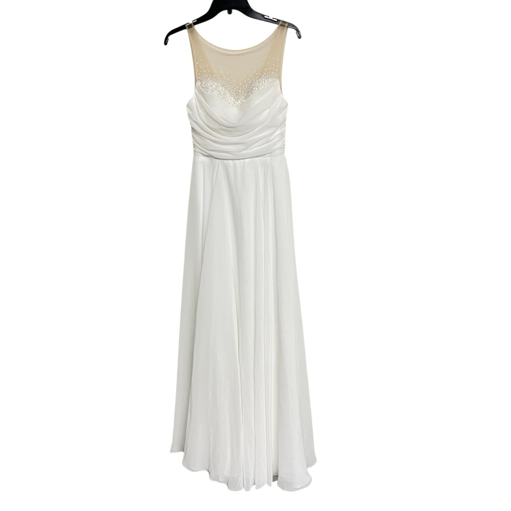 New Lulus Luxe Bridal Legendary Love White Beaded Illusion Maxi Dress Small‎